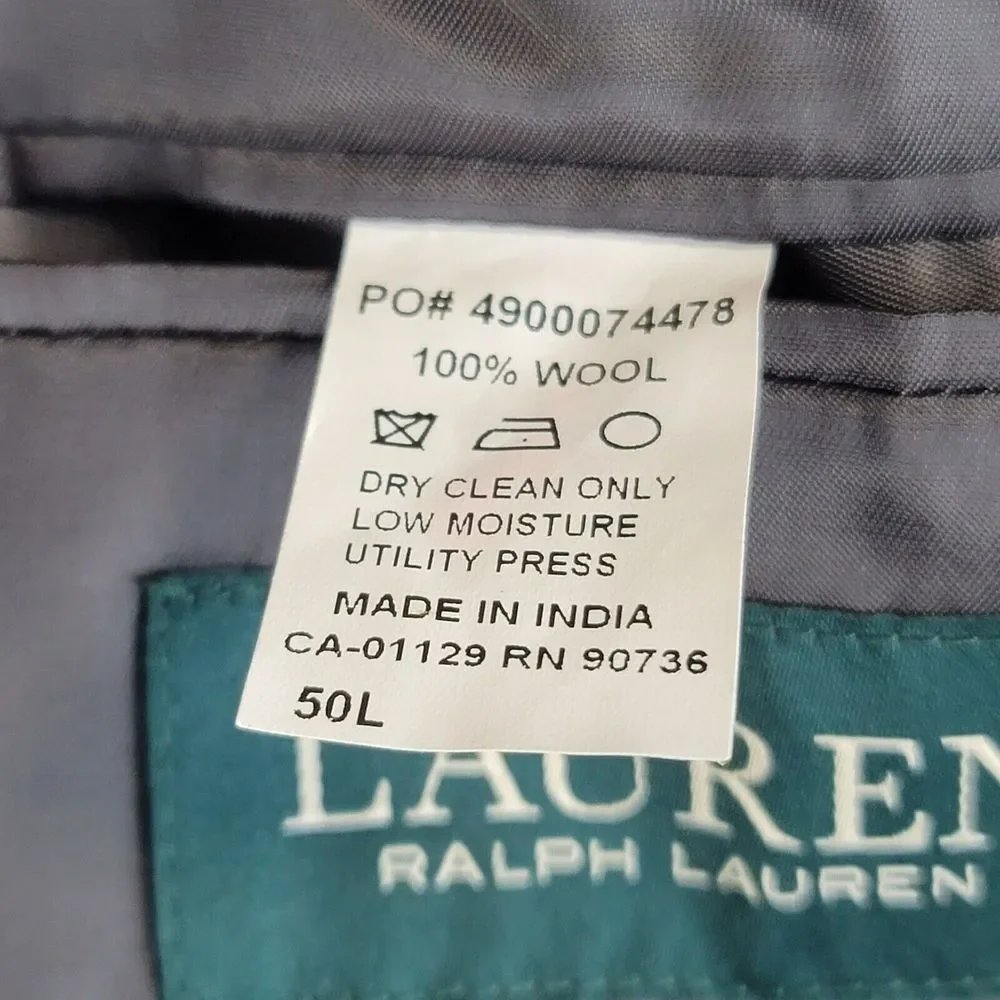 Polo Ralph Lauren Blazer Charcoal Gray Mens‎ 50 L 100% Wool Jacket - MSRP: $400